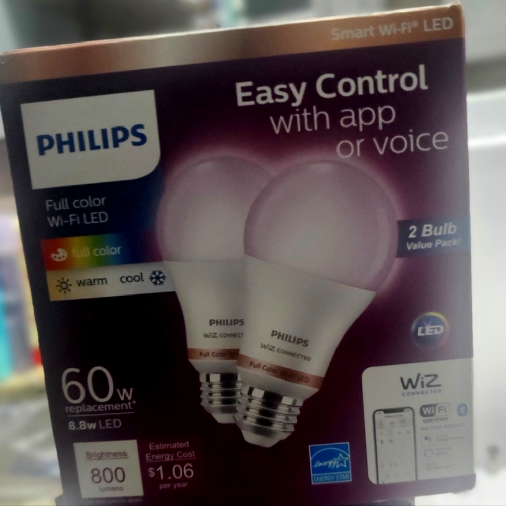 2 Pack Philips Smart WI-FI LED Lighting with Wiz 60 w lightbulbs